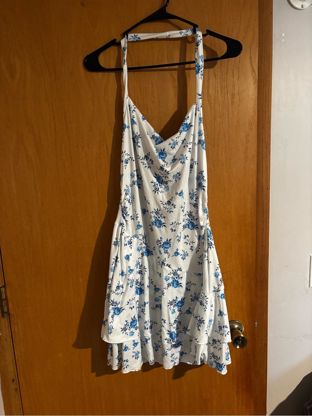 White and Blue Floral Halter Sundress